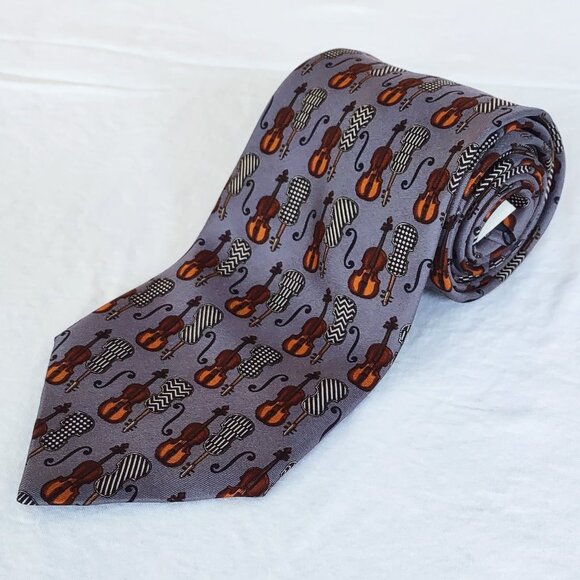 Christian Dior Paris Neck Tie France 100% Silk Instrument Music Cello Print‎ NWT - Picture 1 of 9